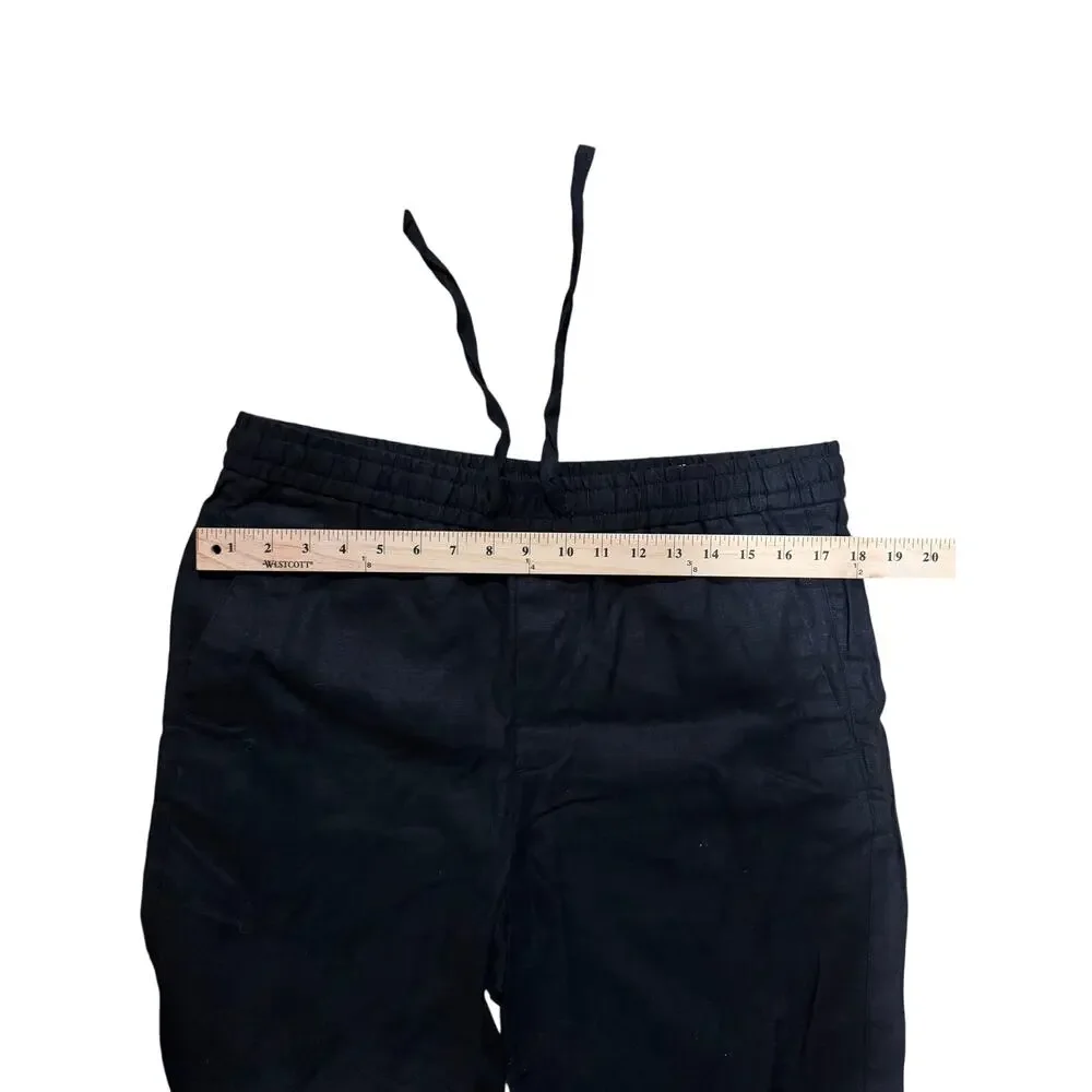 Zara Black 100% Linen Drawstring Pants Womens Size 32 Relaxed Cropped Casual